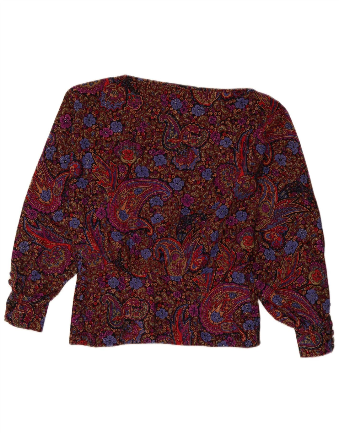 Blusa feminina vintage de manga comprida UK 12 Paisley médio multicolorido