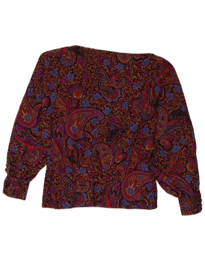 Blusa feminina vintage de manga comprida UK 12 Paisley médio multicolorido
