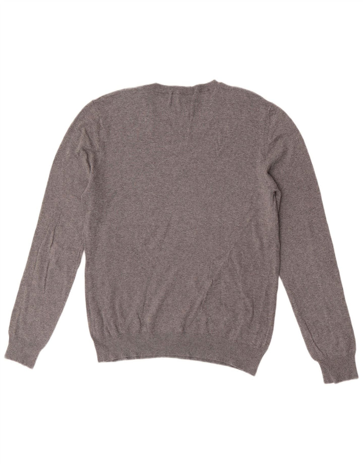 Suéter masculino Benetton com gola redonda cinza médio