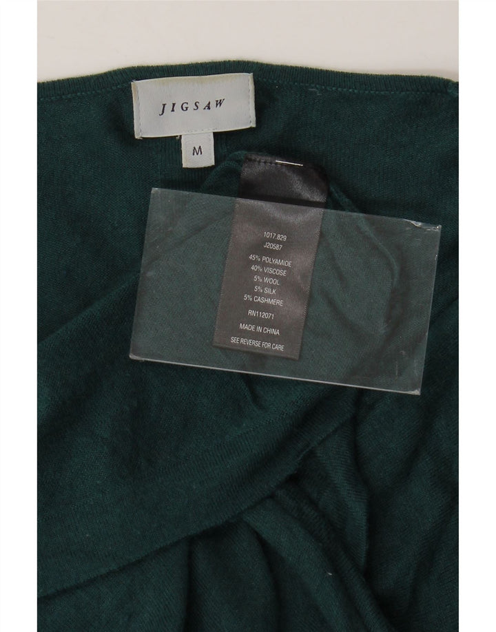 JIGSAW Suéter feminino com gola canoa UK 12 poliamida verde médio