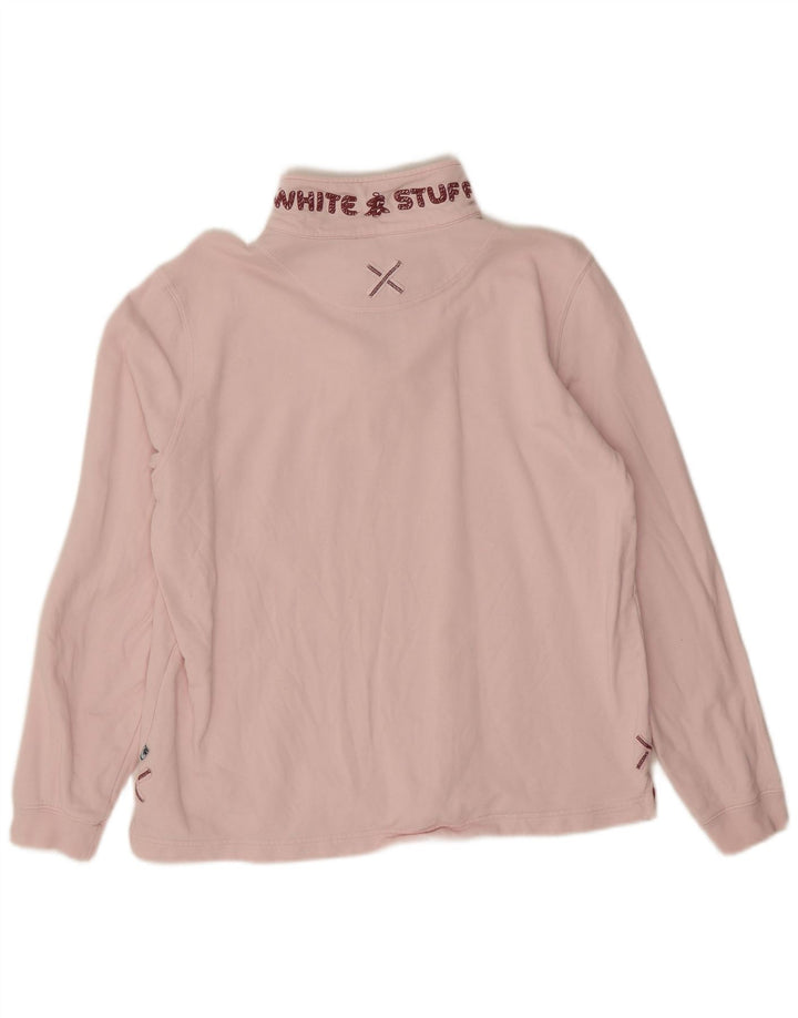 WHITE STUFF Suéter feminino com gola e zíper gráfico Reino Unido 12 rosa médio