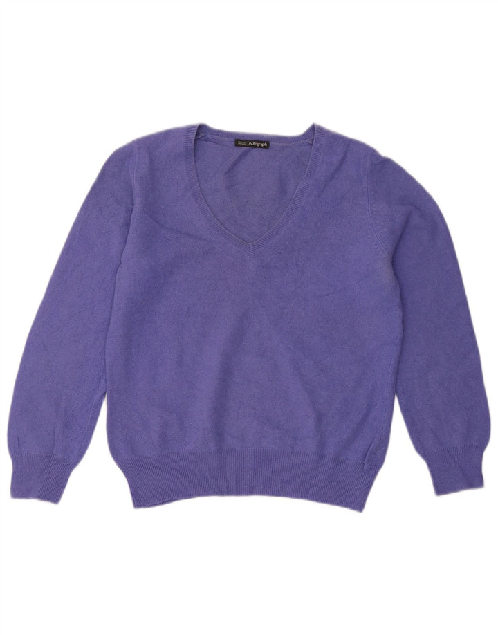 Suéter feminino Marks & Spencer Autograph com decote em V Reino Unido 12 médio roxo