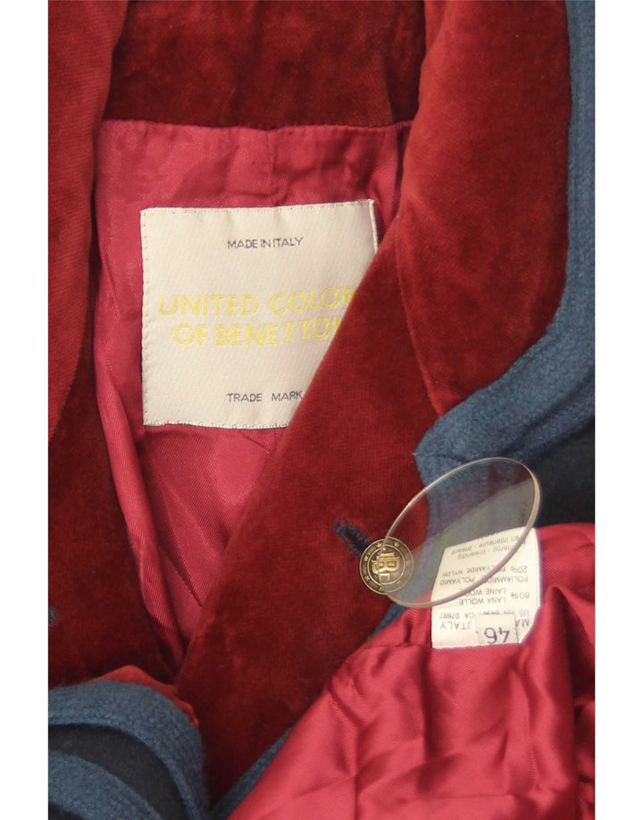 Jaqueta blazer feminina de 3 botões Benetton IT 46 grande lã azul marinho