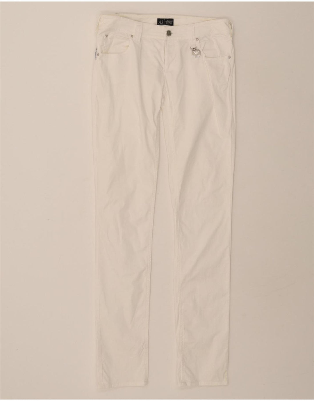 ARMANI JEANS Womens Slim Casual Trousers W27 L33 White Cotton Vintage Armani Jeans and Second-Hand Armani Jeans from Messina Hembry 