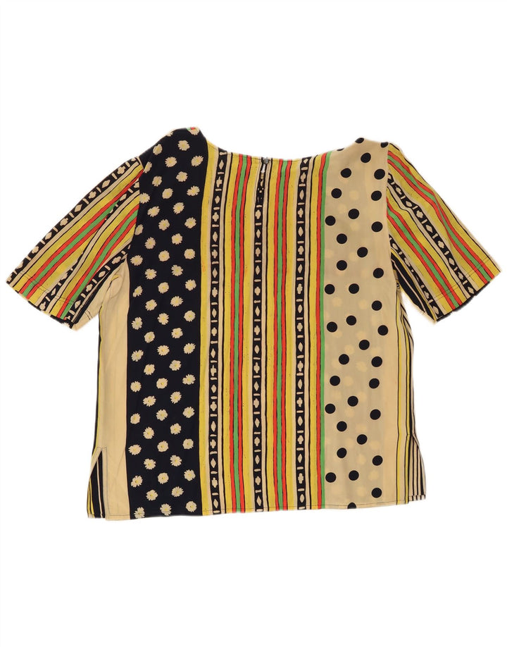 Blusa feminina vintage UK 16 grande geométrica multicolorida