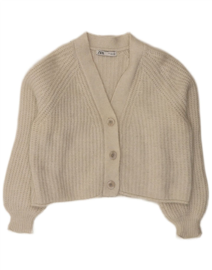 Suéter cardigã feminino Zara crop oversized Reino Unido 10 pequeno branco