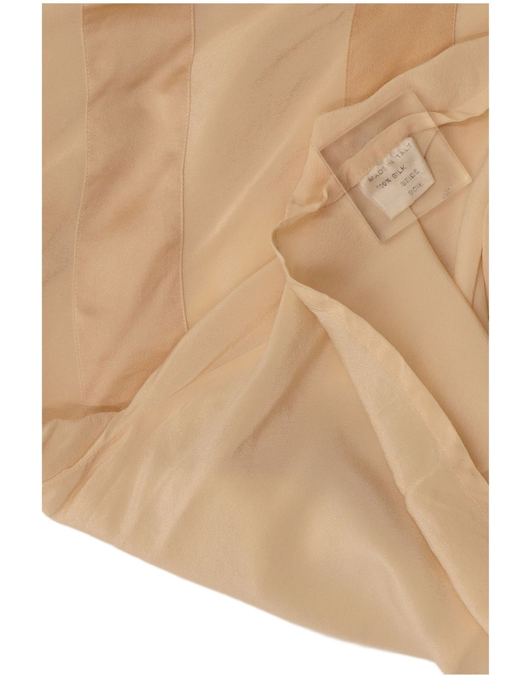 Blusa feminina vintage de manga comprida UK 14 grande seda geométrica bege