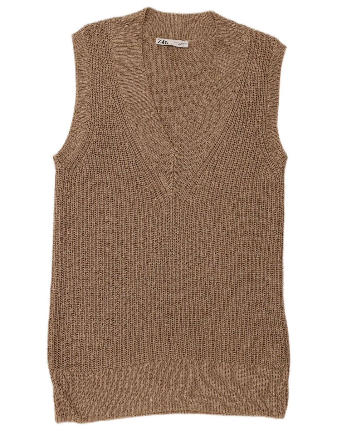 Regata feminina Zara Longline Vest UK 14 poliéster marrom médio