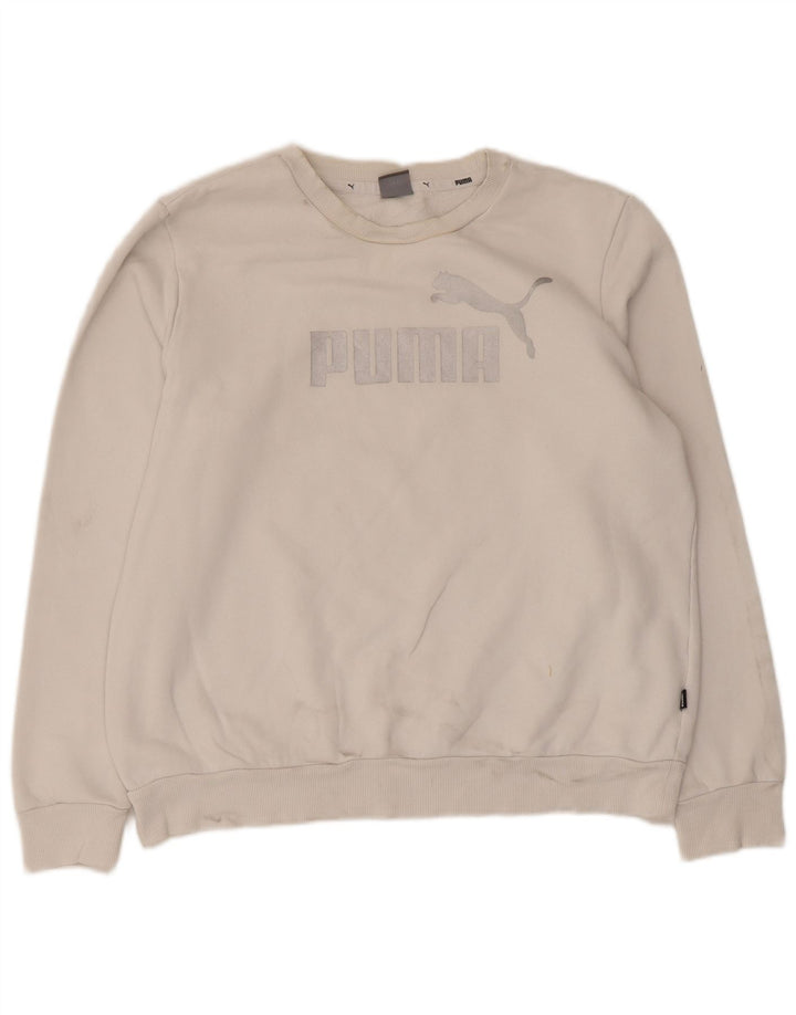 Puma Mens Graphic Moletom Jumper Grande Algodão Branco