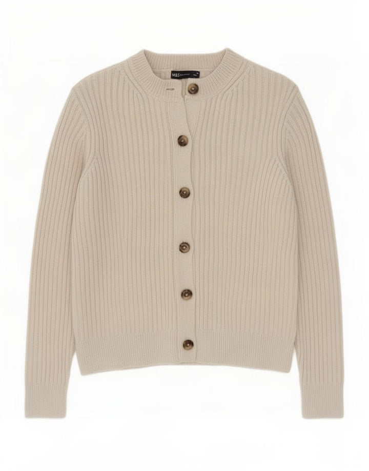 Suéter cardigã feminino Marks & Spencer UK 12 poliéster branco médio