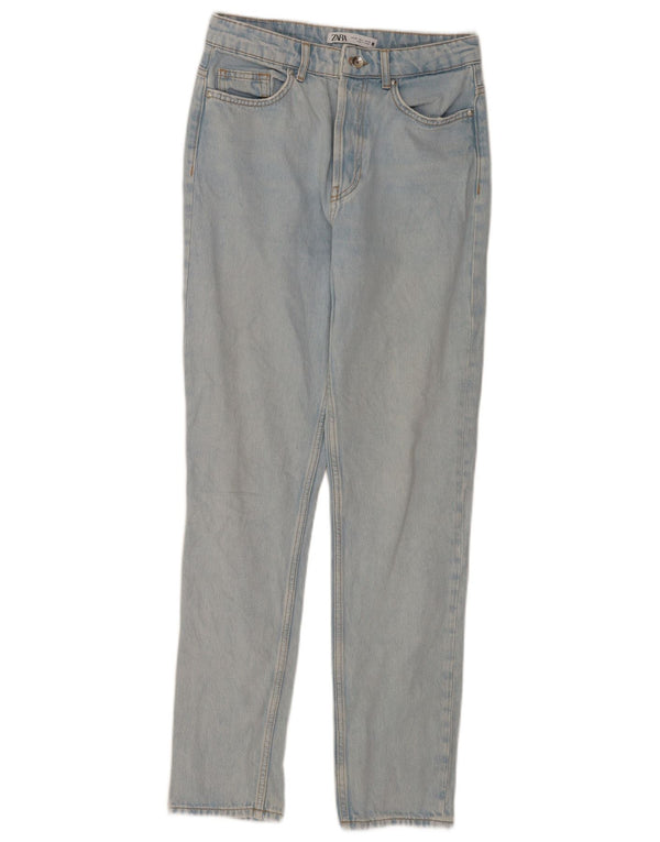 Zara Jeans feminino cintura alta slim UE 38 pequeno W28 L30 azul