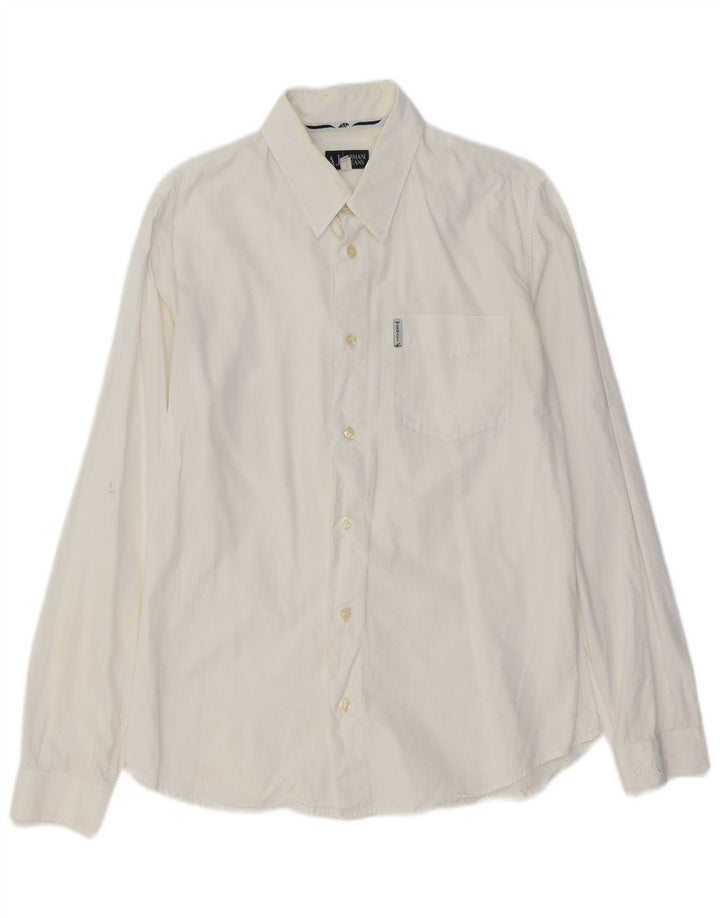 Armani Jeans Camisa masculina pequena de algodão branco