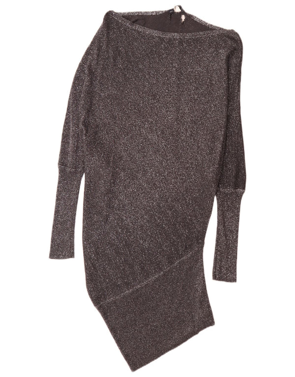 Vestido feminino Zara de manga comprida com cintura baixa Reino Unido 12 médio preto manchado moderno