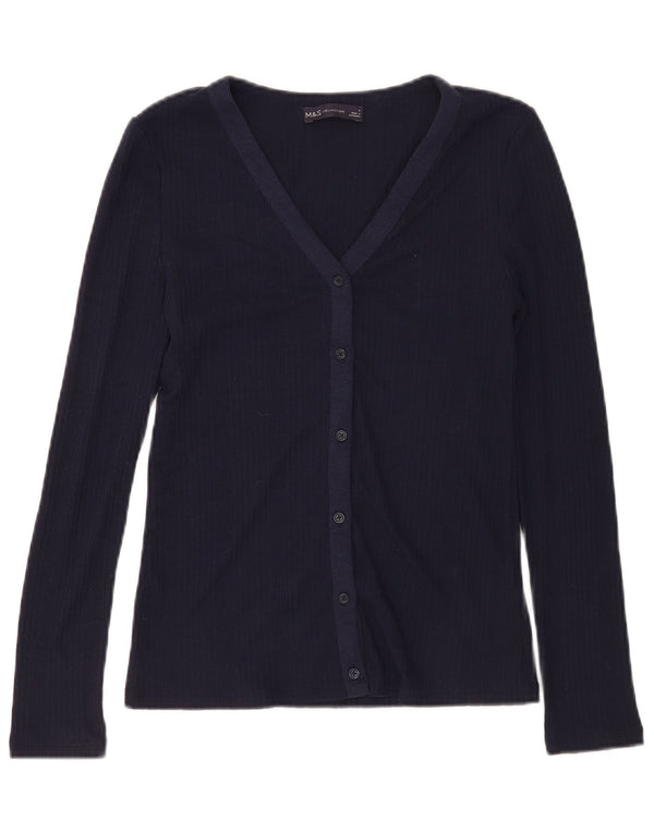 Blusa feminina Marks & Spencer Reino Unido 8 pequena azul marinho poliéster