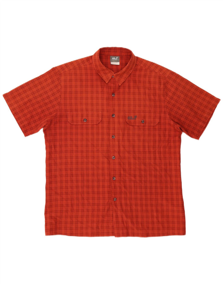 Camisa masculina de manga curta JACK WOLFSKIN Reino Unido 40/42 grande poliéster xadrez vermelho