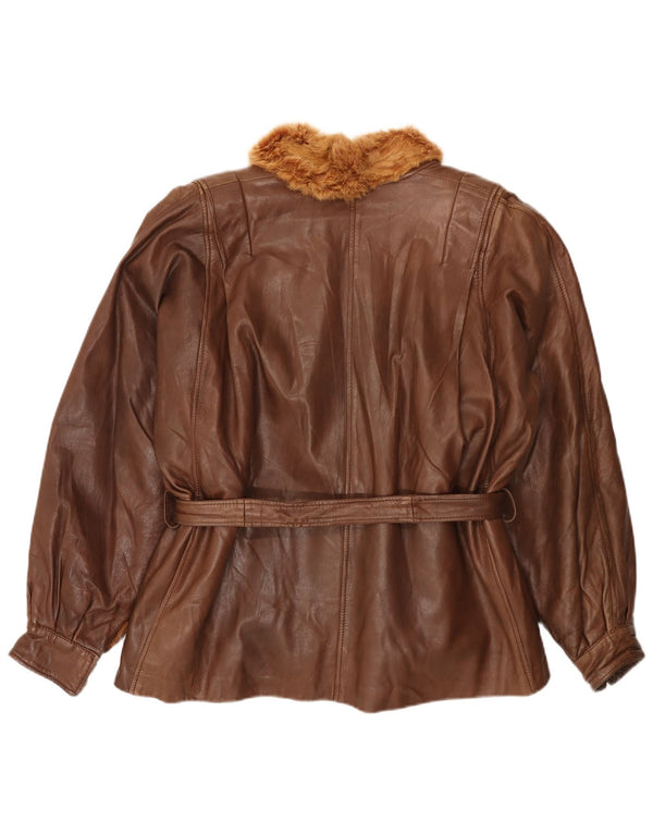 Jaqueta de pele de couro feminina vintage Reino Unido 18 XL pele de coelho marrom