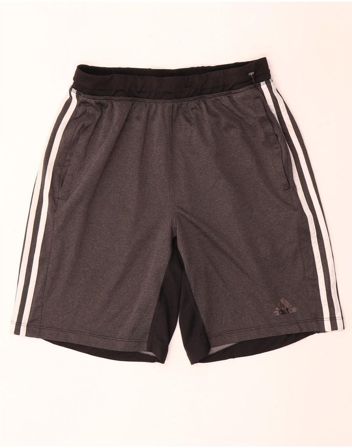 Shorts esportivos masculinos Adidas médio cinza colorblock poliéster