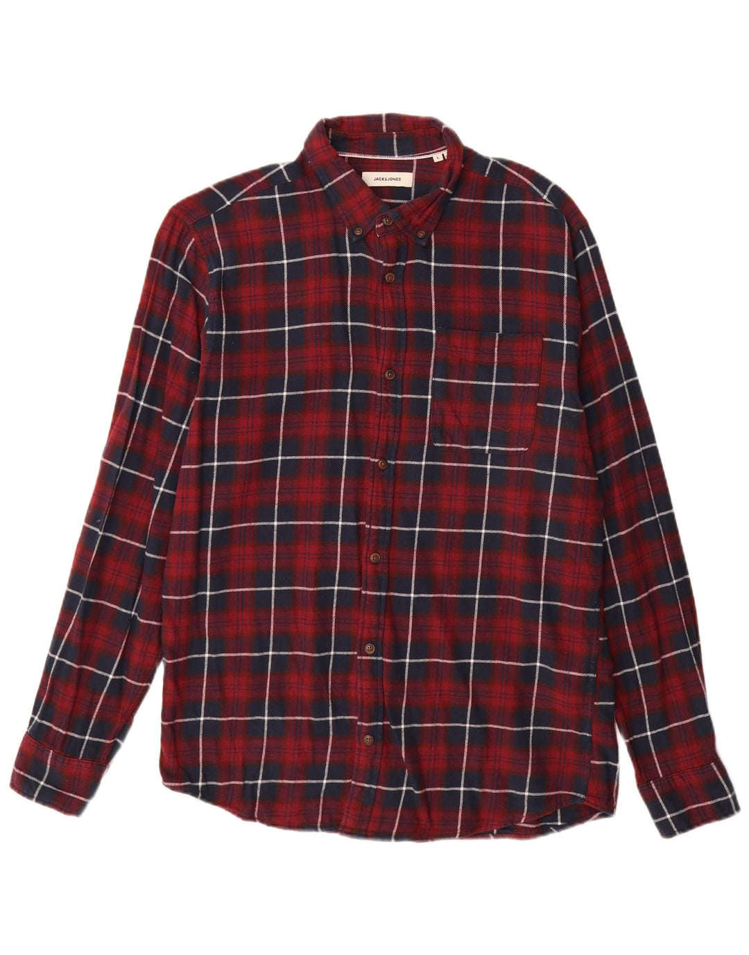 Camisa masculina de flanela JACK & JONES grande algodão xadrez cor de vinho