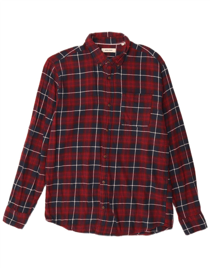 Camisa masculina de flanela JACK & JONES grande algodão xadrez cor de vinho