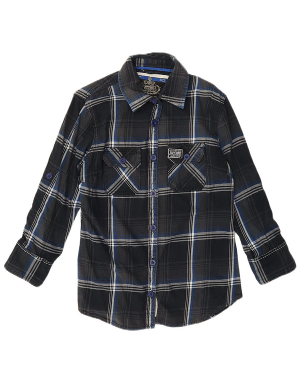 Camisa de flanela feminina Superdry Reino Unido 14 algodão xadrez azul marinho médio