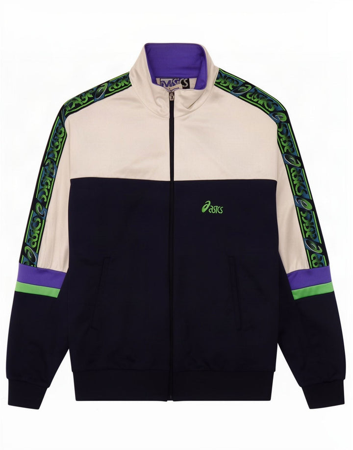 Asics Mens Graphic Tracksuit Top Jacket IT 52 Grande bloco colorido azul marinho
