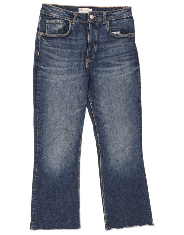 Zara Jeans feminino cintura alta cortado EU 36 XS W26 L25 Azul