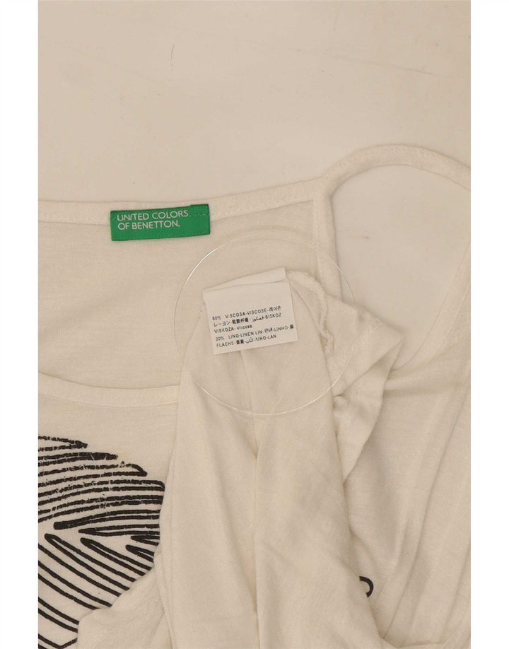 Top feminino gráfico Benetton UK 14 viscose branca média