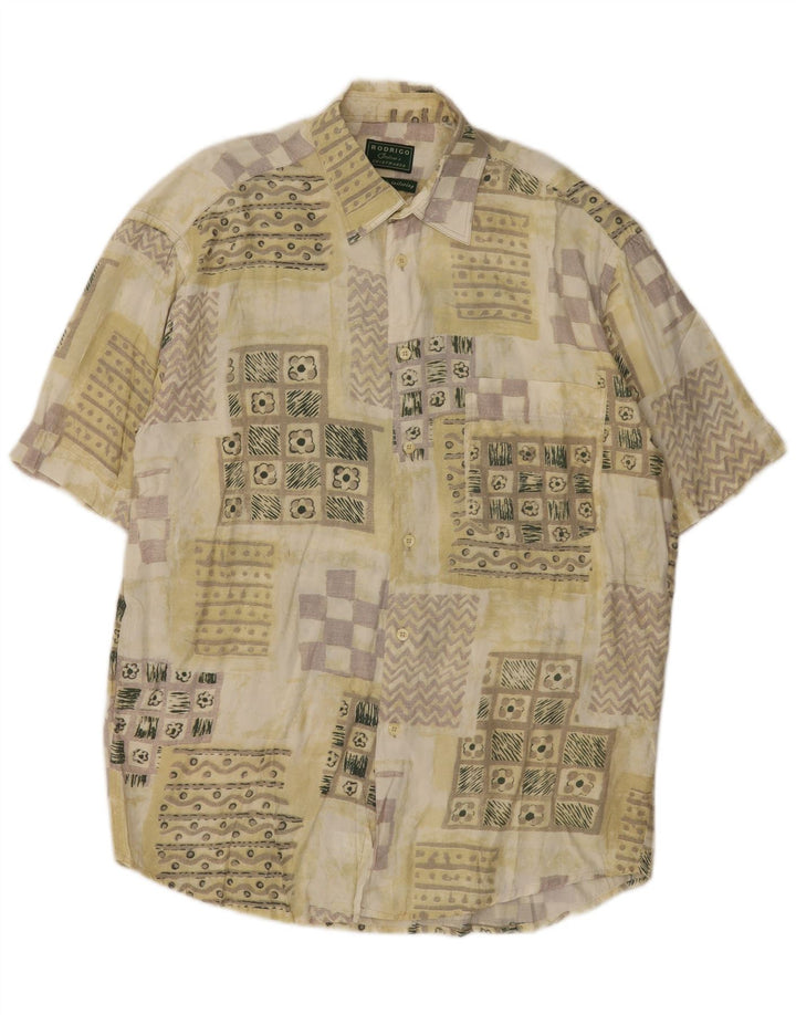 Camisa masculina de manga curta Rodrigo tamanho 40 15 1/2 médio cáqui patchwork