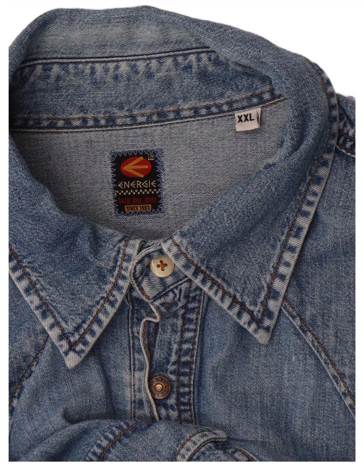 Camisa jeans masculina Energie 2XL algodão azul