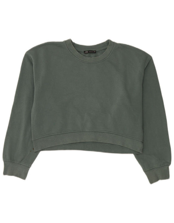 Zara Womens Crop Oversized Moletom Jumper UK 14 Médio Algodão Verde