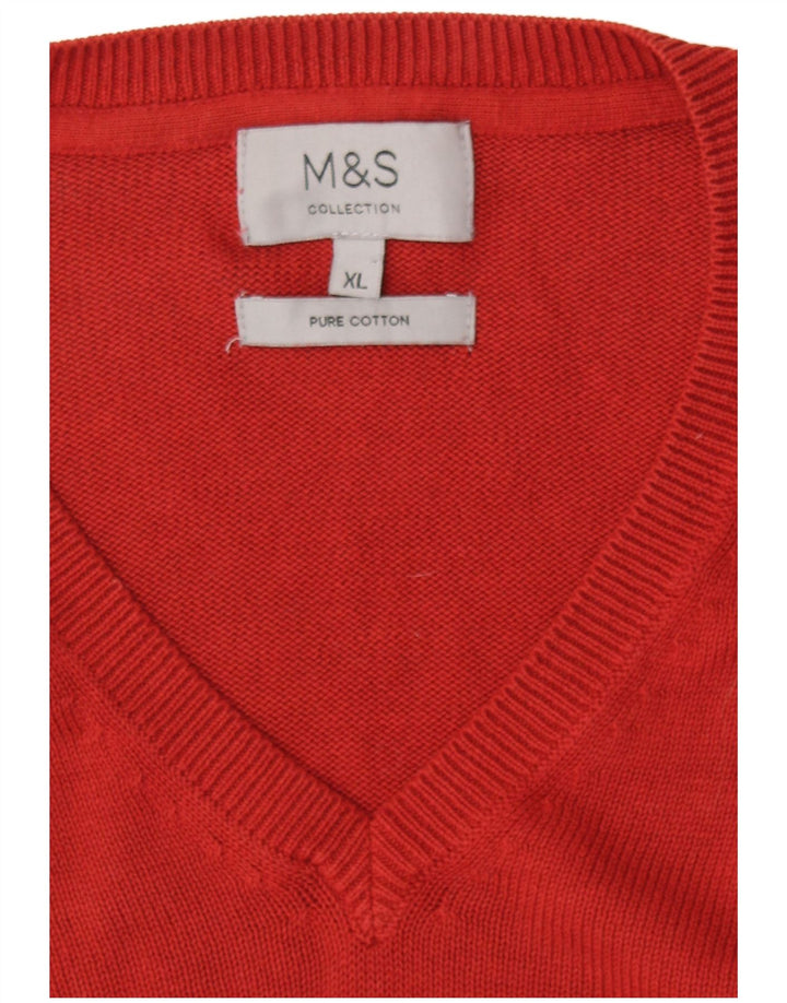 Suéter masculino Marks & Spencer com decote em V XL de algodão vermelho