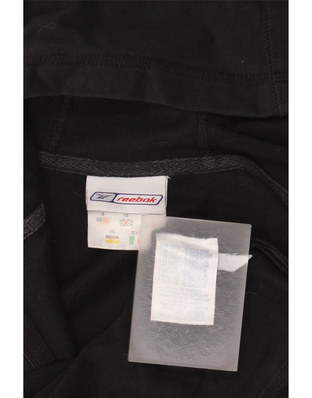 Suéter feminino com capuz e zíper REEBOK Reino Unido 10 pequeno algodão preto