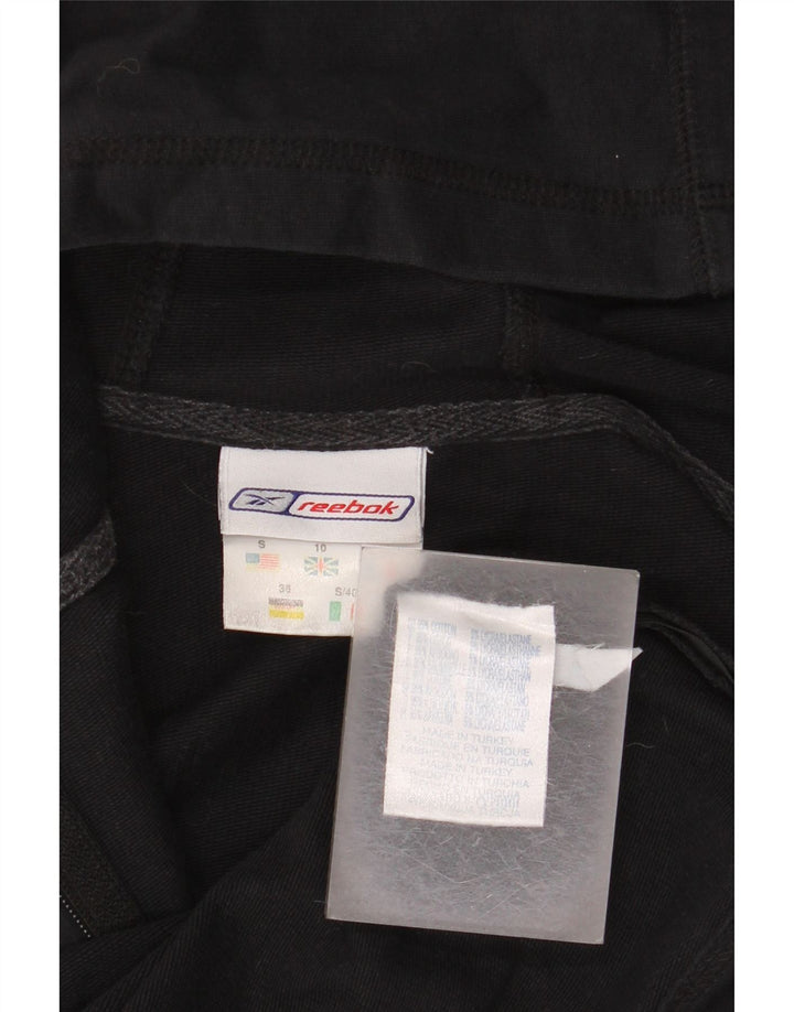 Suéter feminino com capuz e zíper REEBOK Reino Unido 10 pequeno algodão preto