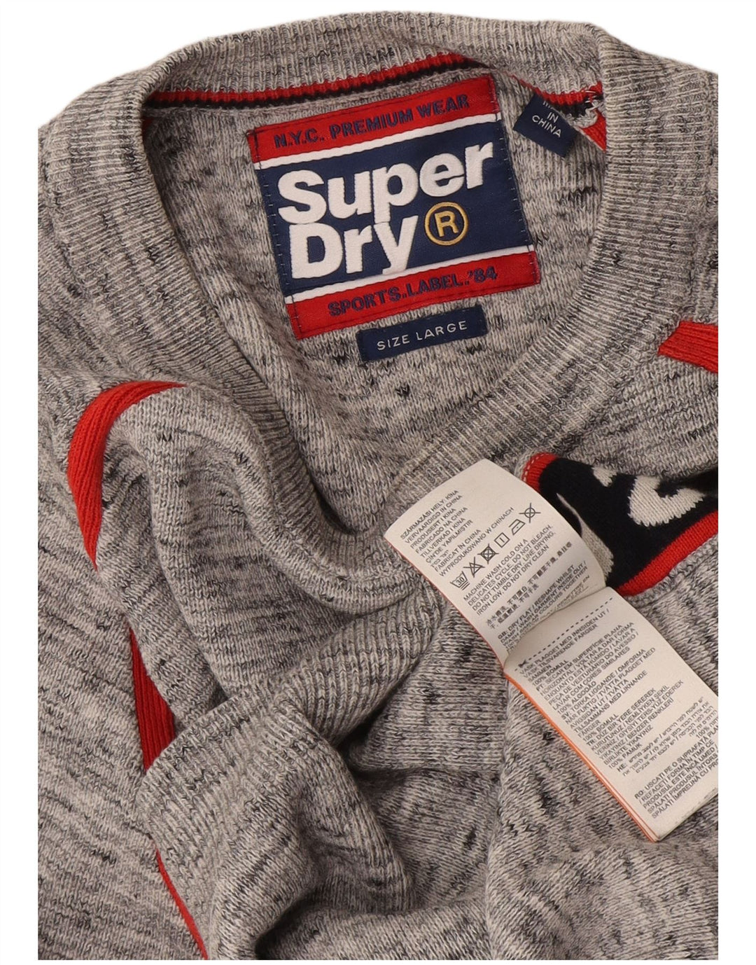 Suéter masculino Superdry com gola redonda e gola redonda grande cinza colorblock