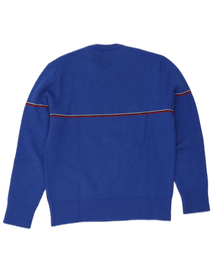 Suéter vintage masculino com gola redonda, lã listrada azul pequena