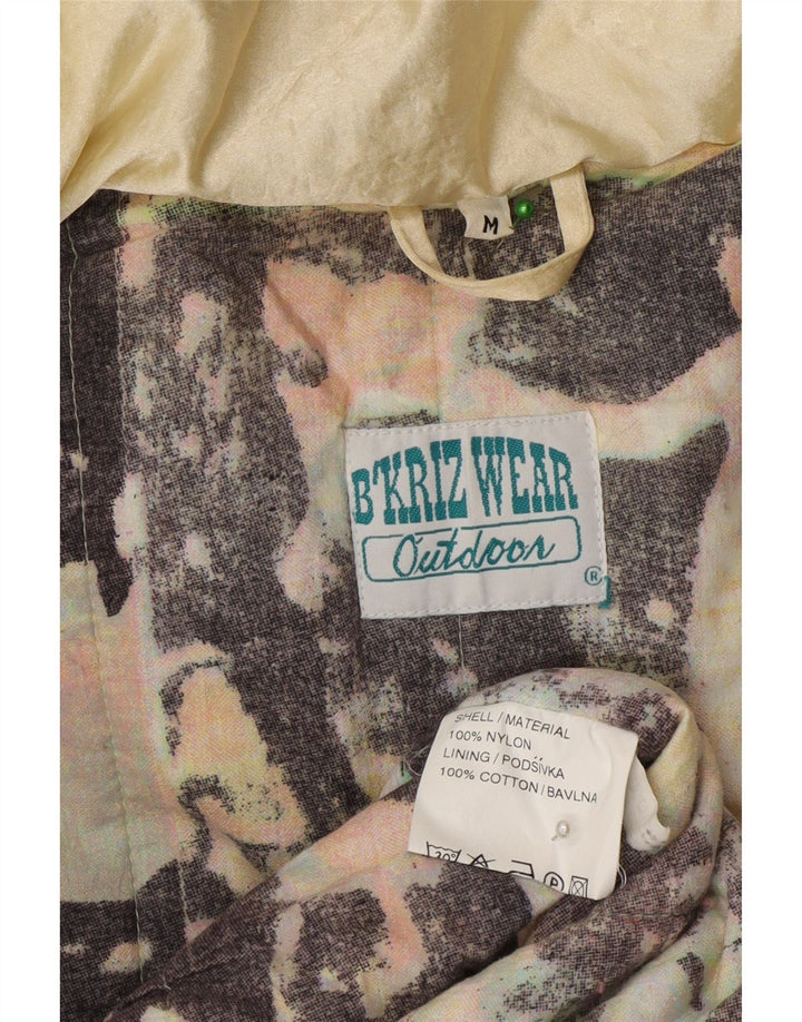 Casaco corta-vento feminino vintage com capuz e grandes dimensões UK 14 Nylon amarelo médio
