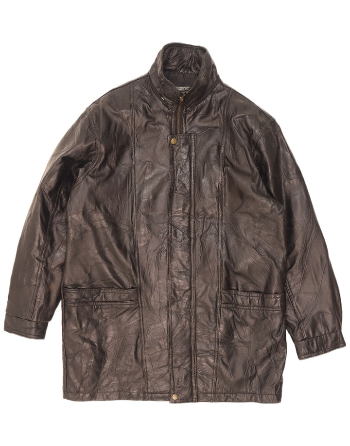 Casaco de couro masculino Alberto Bruni Reino Unido 40 grande couro preto patchwork