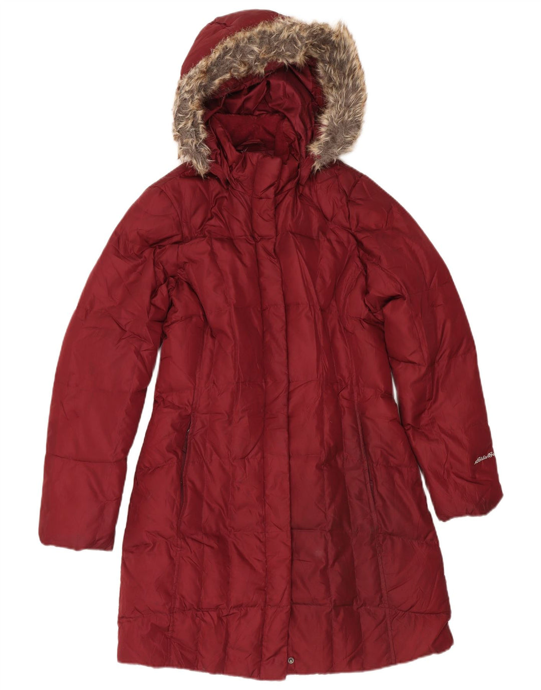 Casaco acolchoado com capuz feminino Eddie Bauer UK 14 poliéster médio Borgonha