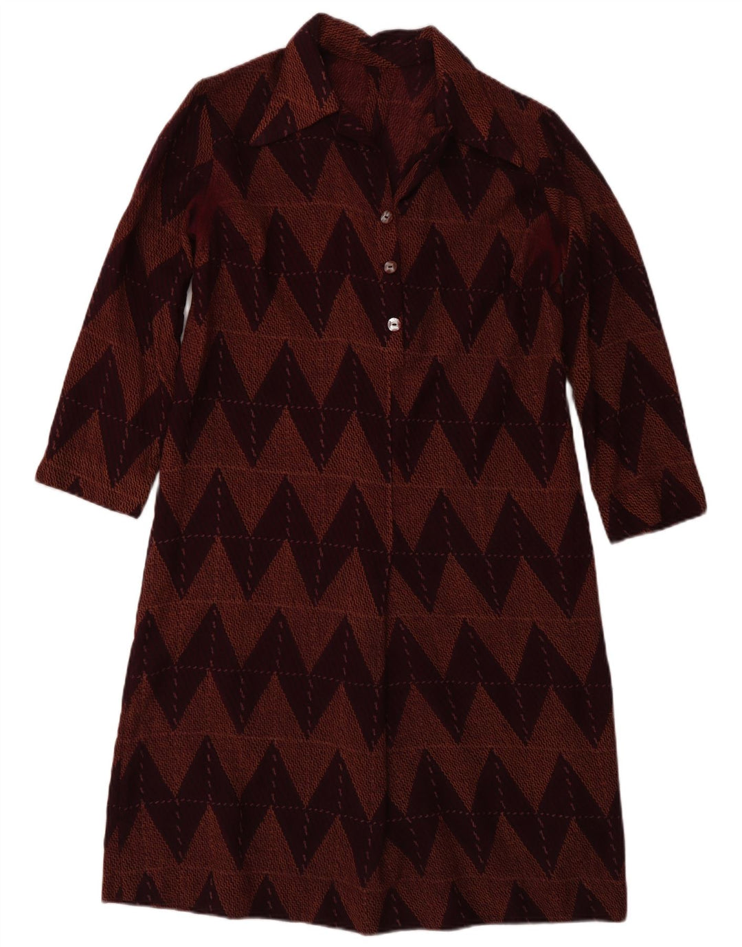 Vestido básico feminino vintage manga 3/4 Reino Unido 12 médio Borgonha Chevron