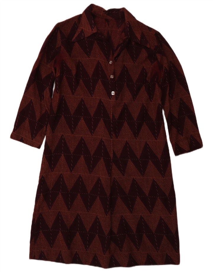 Vestido básico feminino vintage manga 3/4 Reino Unido 12 médio Borgonha Chevron