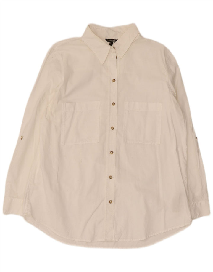 Camisa feminina de manga comprida Massimo Dutti EU 44 XL algodão branco