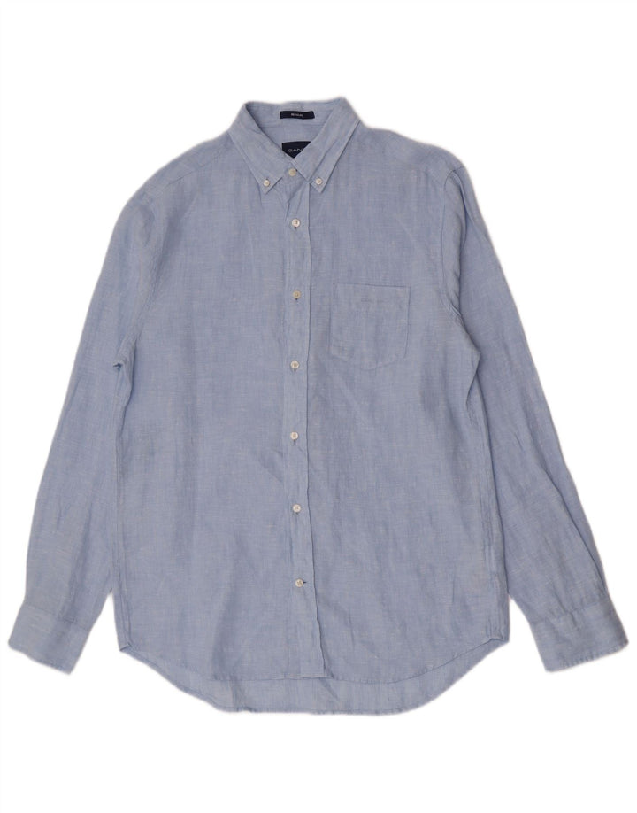 Camisa masculina Gant Regular Fit tamanho 39/40 15 1/2 linho azul médio
