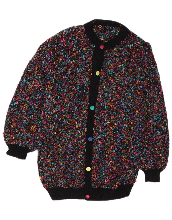 Suéter cardigã feminino vintage Reino Unido 14 médio multicolorido manchado