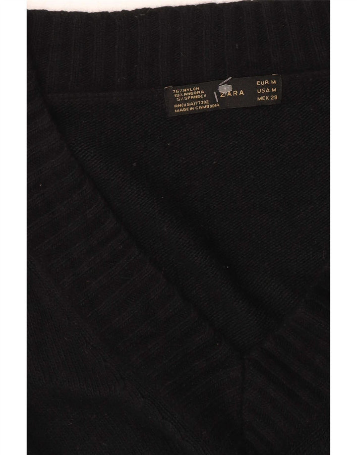 Suéter feminino Zara com decote em V UK 12 médio preto nylon