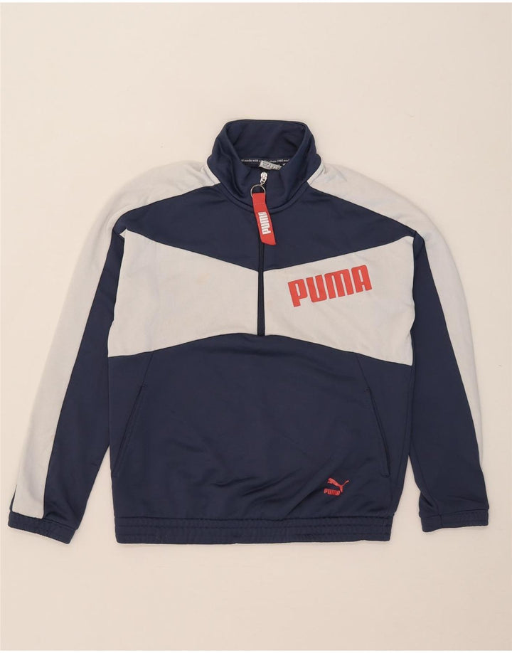 PUMA feminino gráfico moletom jumper UK 8 pequeno azul marinho colorblock