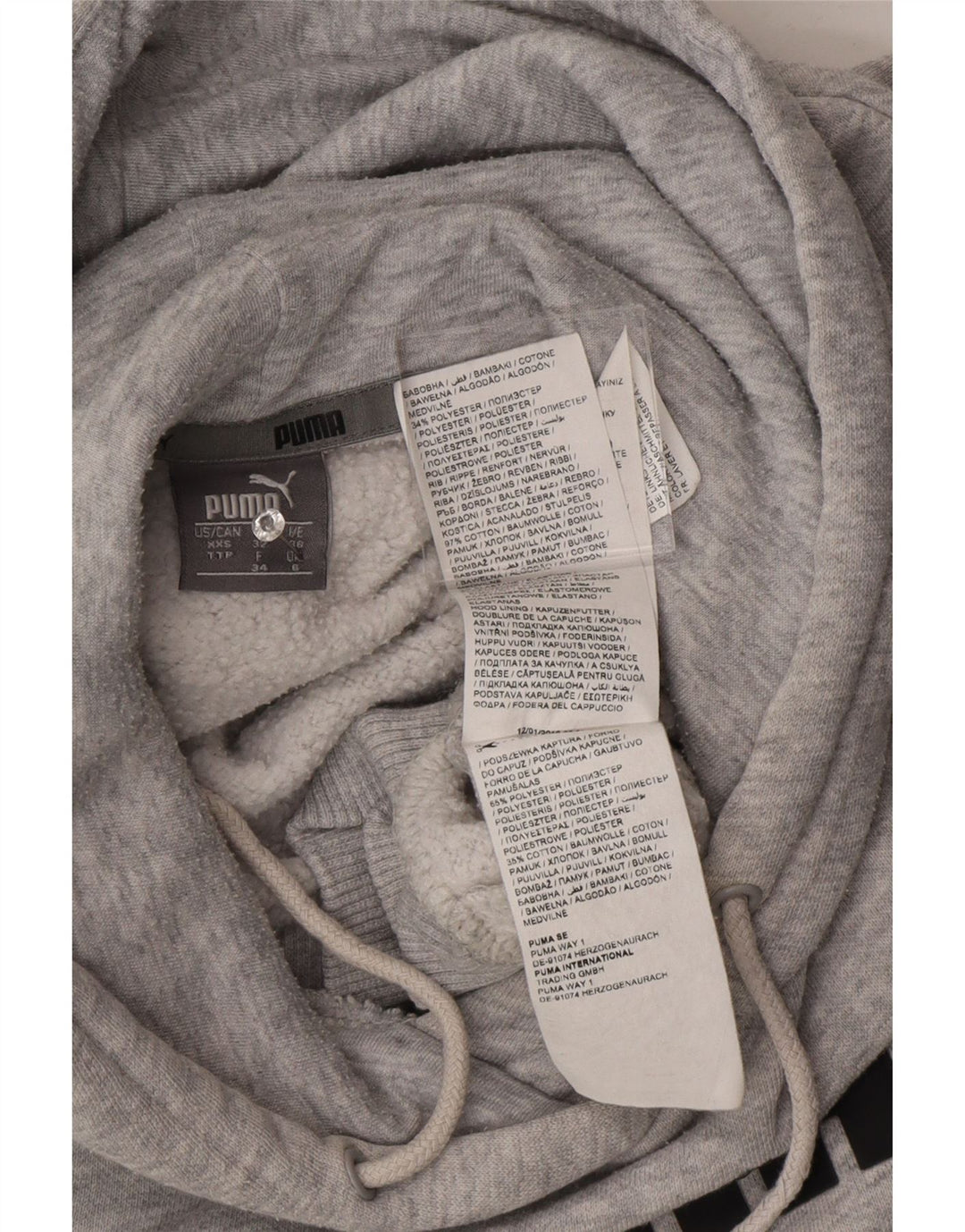 PUMA Womens Graphic Hoodie Jumper UK 6 XS  Grey Cotton Vintage Puma and Second-Hand Puma from Messina Hembry 