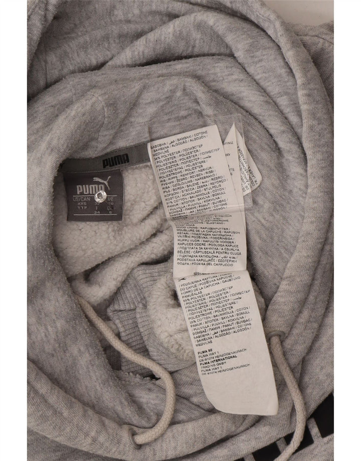 PUMA Womens Graphic Hoodie Jumper UK 6 XS  Grey Cotton Vintage Puma and Second-Hand Puma from Messina Hembry 