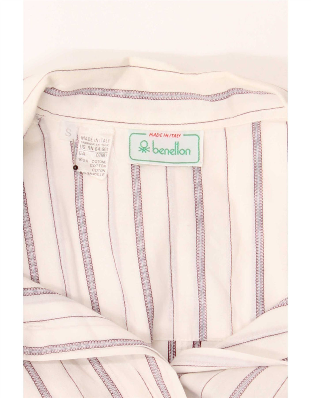 Pulôver feminino Benetton manga 3/4 Reino Unido 10 pequeno listrado branco