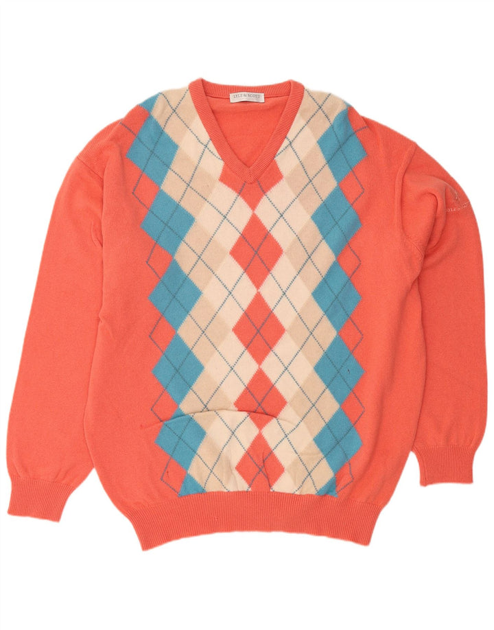 Suéter masculino LYLE & SCOTT com decote em V XL laranja Argyle/Diamante