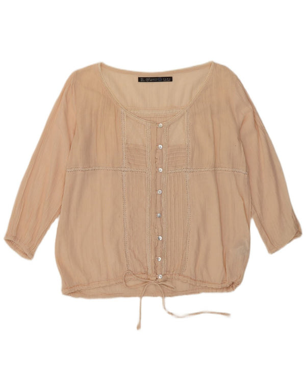 Blusa camisa feminina Zara Reino Unido 16 grande algodão rosa